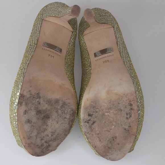 Badgley Mischka Humbie II Gold Glitter Heel Women's Size 7M - Picture 7 of 9